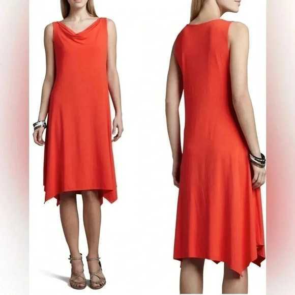 Eileen Fisher Viscose Jersey Stretch Cowl Neck Knee Length Firefly Dress Size M - Picture 2 of 8
